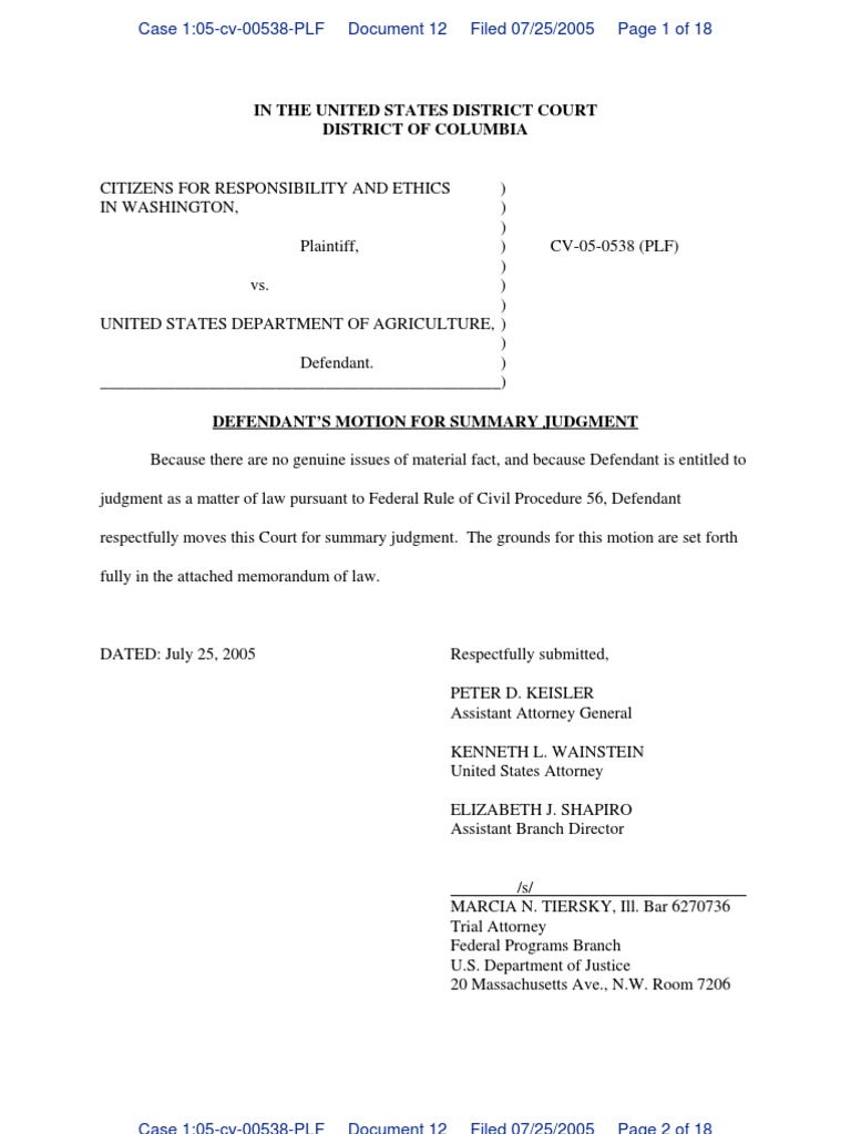 USDA FOIA Summary Judgment Motion | PDF | Freedom Of Information Act ...