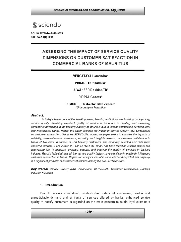 Assessing The Impact of Service Quality Dimensions On Customer