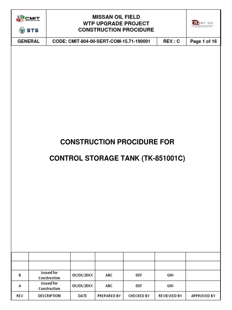 Control Storage Tank Construction Procedure | PDF | Crane (Machine ...