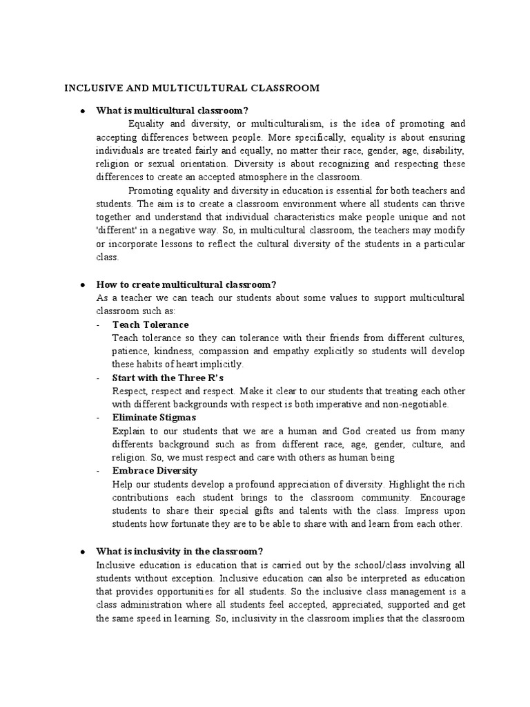 Multicultural and Inclusive Classroom Guide | PDF | Multiculturalism ...