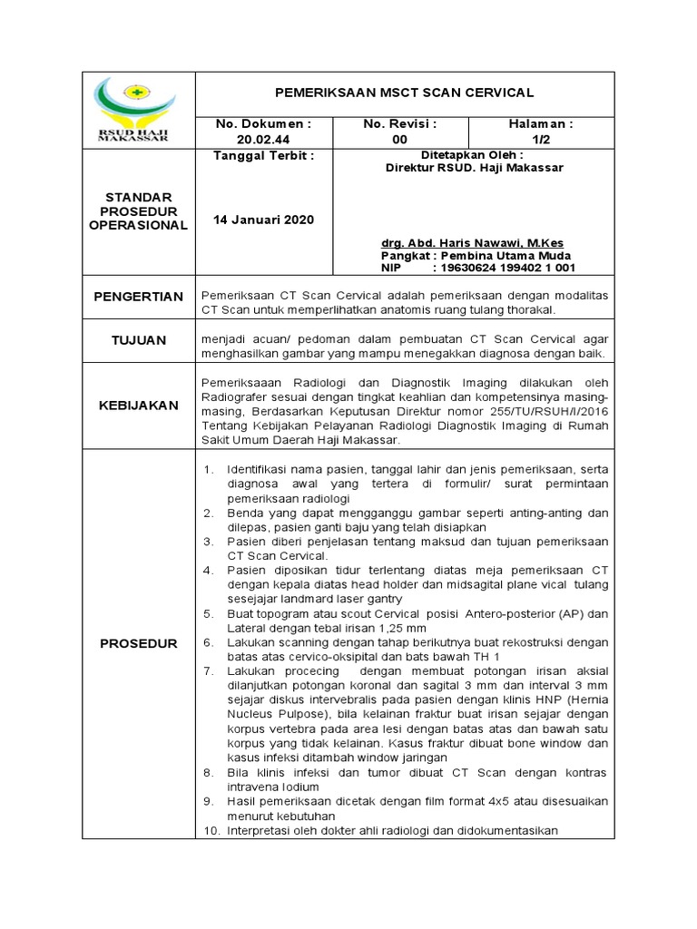 Prosedur CT Scan Cervical di RSUD Haji Makassar | PDF | Sains ...