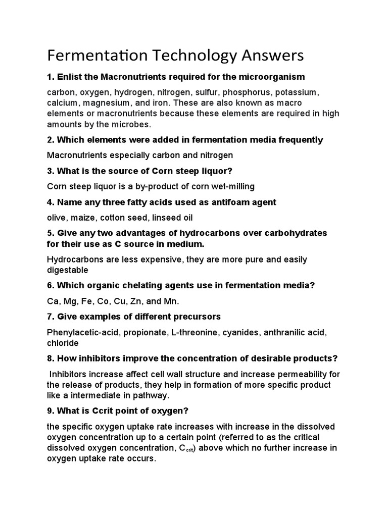 Fermentation Technology Answers | PDF | Rheology | Verification And ...