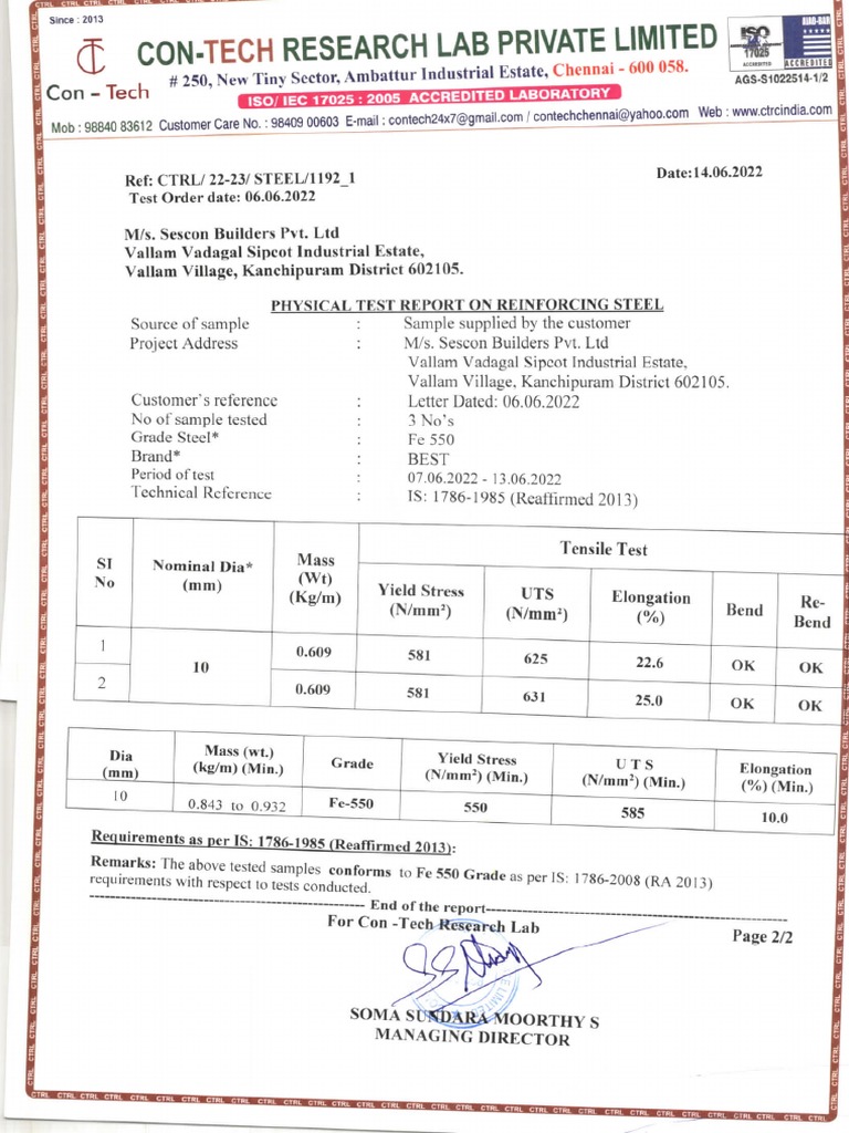 Steel Test Report for Builders | PDF | Materials Science | Economic Sectors