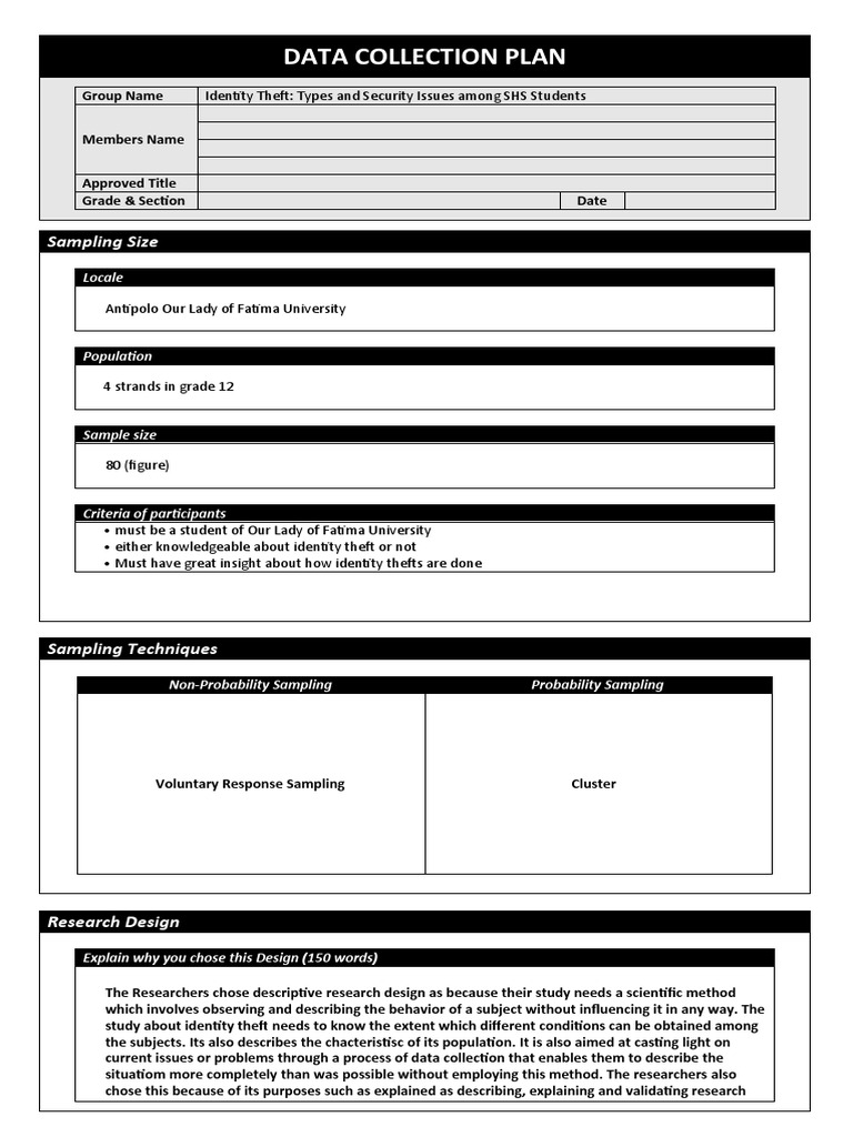 Data Collection Plan: Sampling Size | PDF | Career & Growth | Science ...