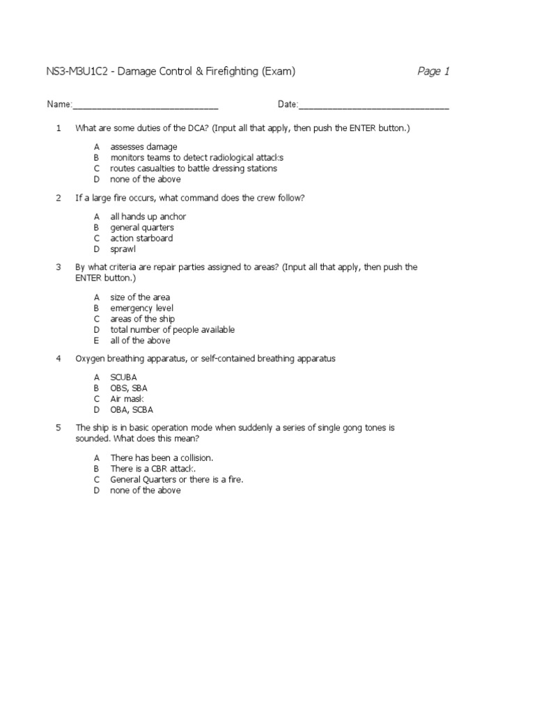 Naval Damage Control Exam | PDF | Fires | Combustion