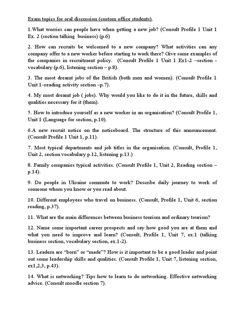 Exam Topics For Oral Discussion | PDF | Customs
