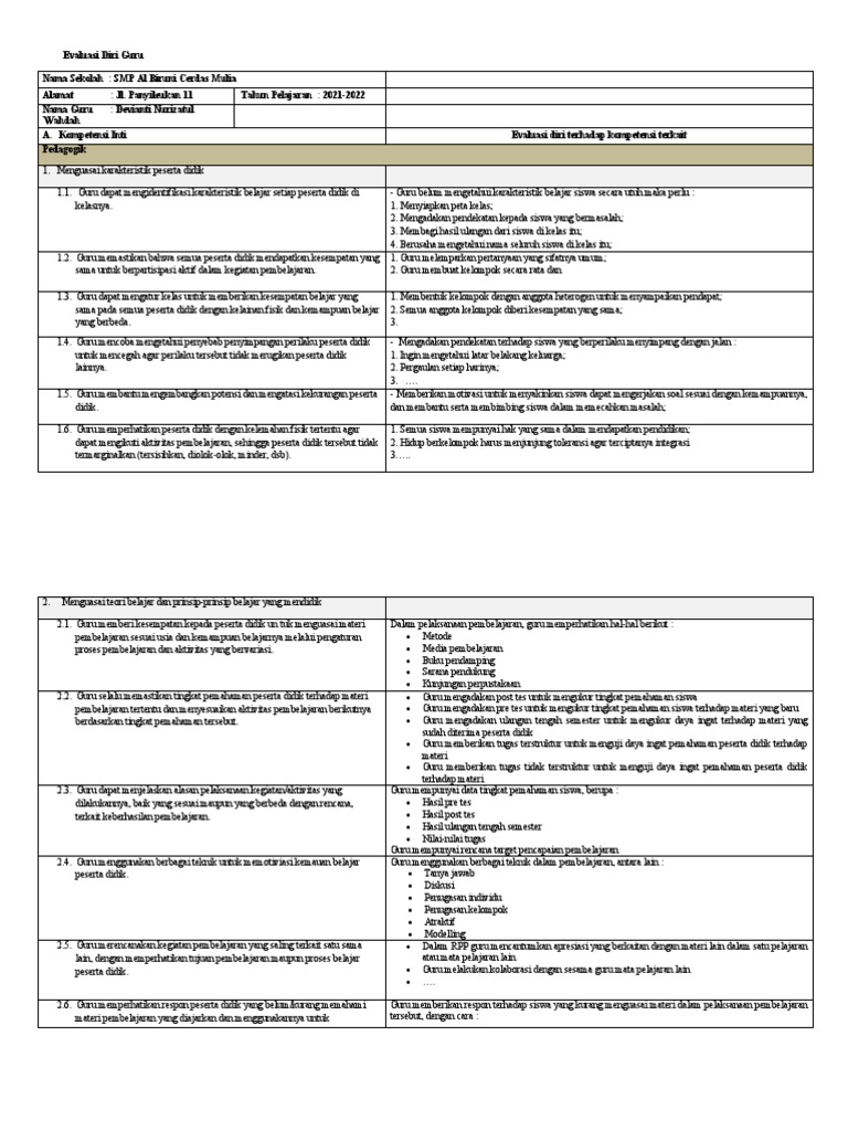 Laporan Evaluasi Guru Dan Refleksi Diri | PDF | Karier & Perkembangan