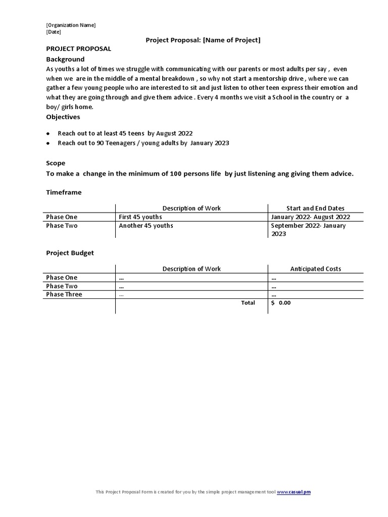 Project Proposal: (Name of Project) Project Proposal Background | PDF