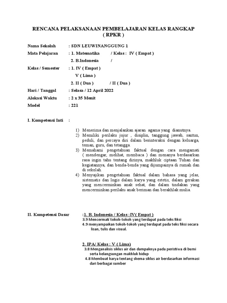 Rencana Pembelajaran Kelas Rangkap SD | PDF | Karier & Perkembangan