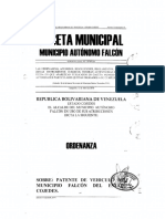 ORDENANZA SOBRE PATENTE DE VEHICULOS (Gaceta Municipal #63 de Fecha 12-04-2010)