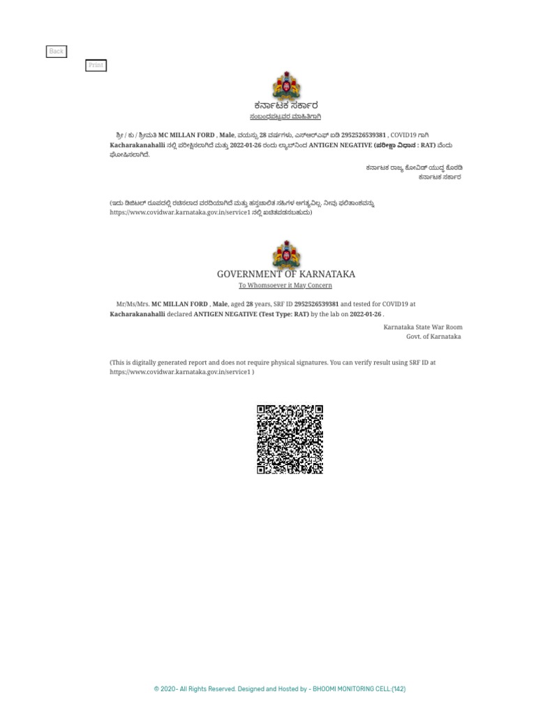 Covid19 RAT Test Report PDF