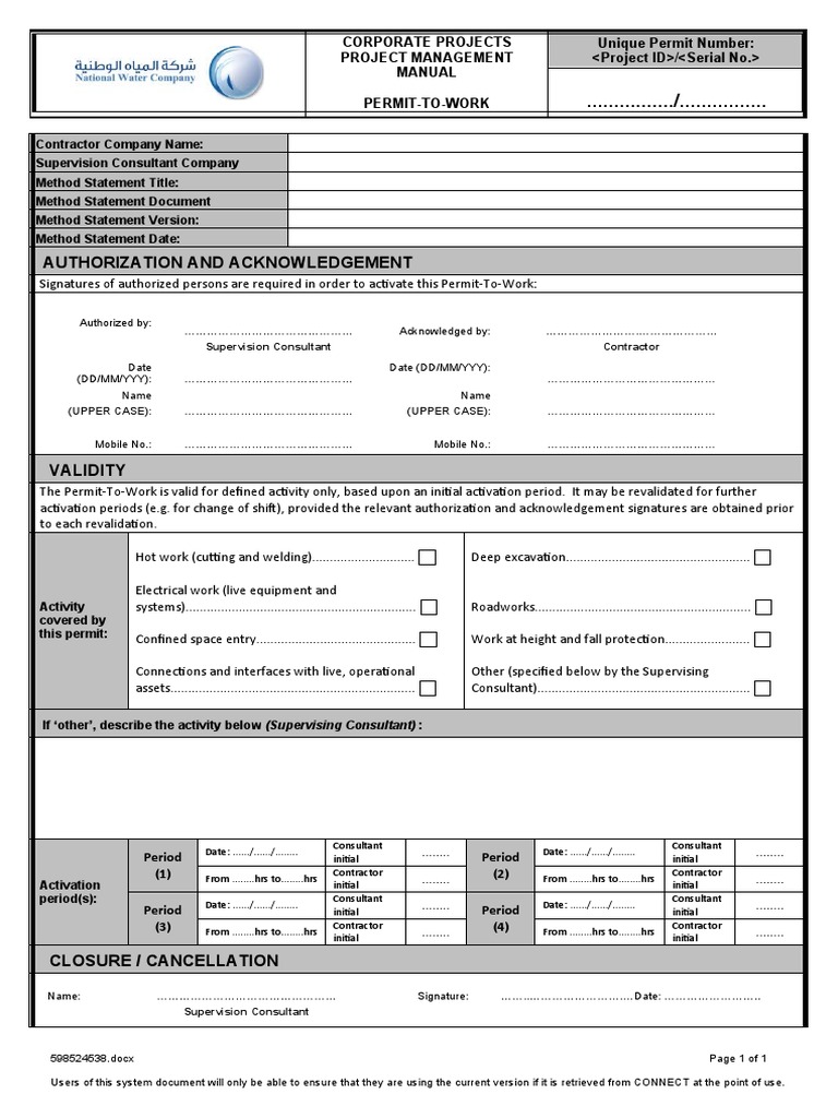 PMF-015-HSE-005 v1 NWC Permit To Work Form | PDF | Computing | Computer ...