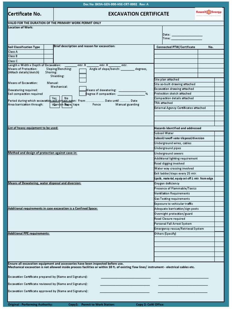PTW Associated Certificates KEC Final v3 EXCAVATION PDF Safety