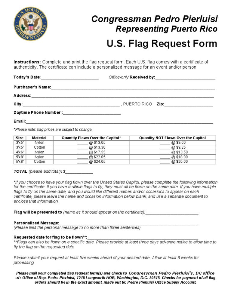 Us Flag Request Form PDF