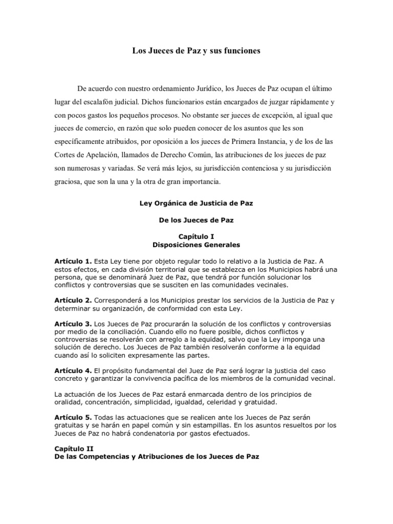 Los Jueces de Paz y Sus Funciones | PDF | Juez | Jurisdicción
