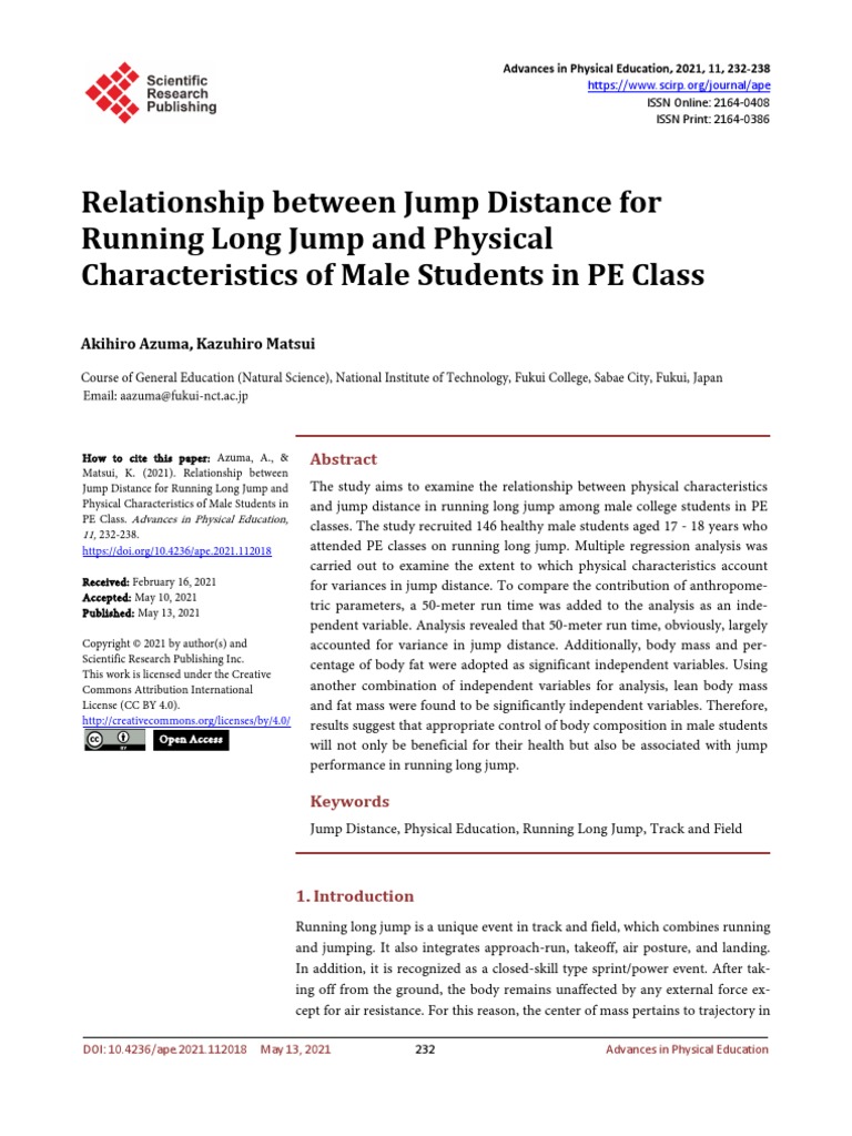 Relationship Between Jump Distance For Running Long Jump and Physical