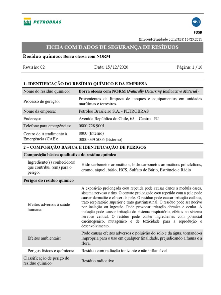 FDSR - Borra Oleosa Norm V1 | PDF | Desperdício | Química