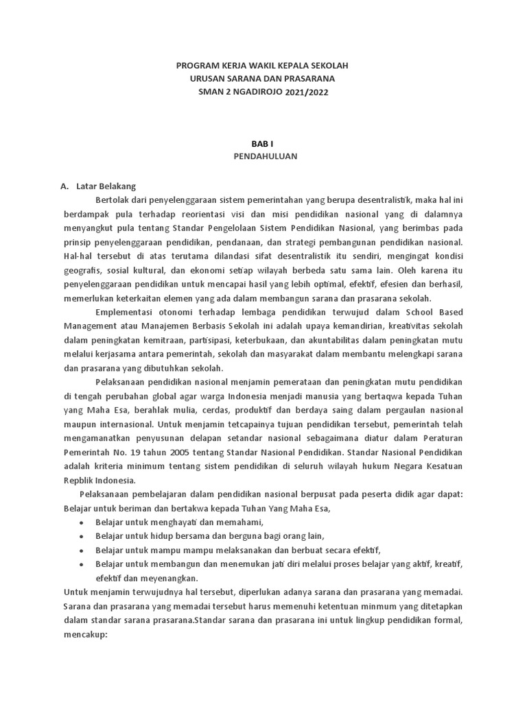 Program Kerja Wakil Kepala Sekolah | PDF