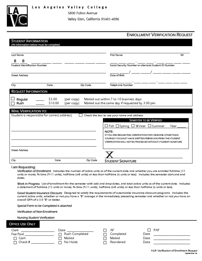 Enrollment Verification Request | PDF