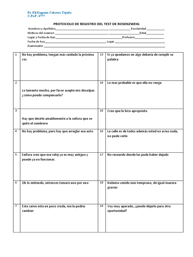 Test De Rosenzweig Pour Enfant – OYEF