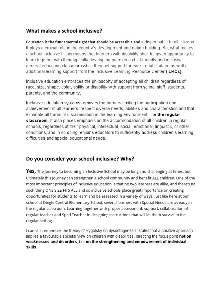 Essentials of an Inclusive School | PDF | Inclusion (Education) | Teachers
