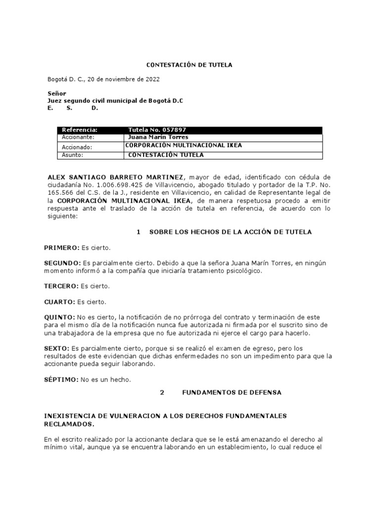 Contestación Tutela IKEA Bogotá | PDF | Gobierno | Justicia