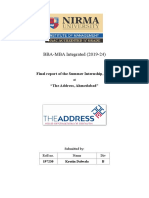 BBA-MBA Integrated (2019-24) : Final Report of The Summer Internship, 2021 "The Address, Ahmedabad"