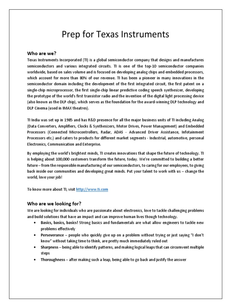 Texas Instruments Interview Prep Guide | PDF | Microprocessor ...