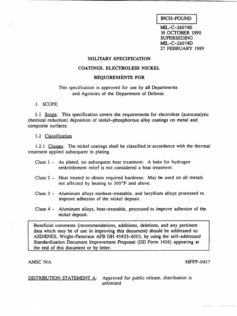 MIL-C-26074E: Electroless Nickel Coatings | PDF | Heat Treating ...