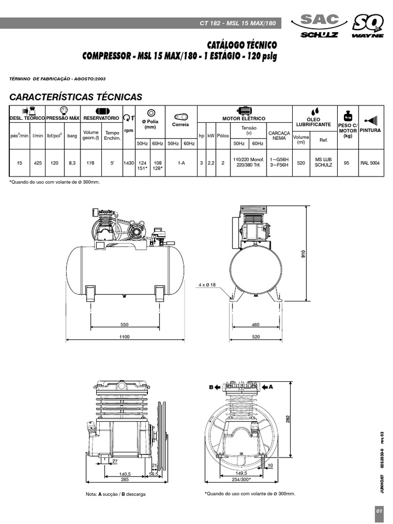 Compressor MSL 15 Max: Especificações Técnicas | PDF | Máquinas | Bens ...