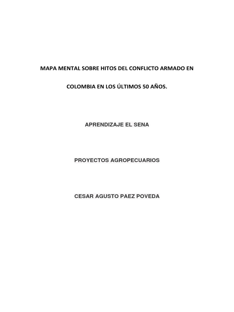 Mapa Mental Sobre Hitos Del Conflicto Armado en Colombia en Los Últimos ...