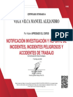 Certificado Del Curso Notificación Investigación y Reporte de Incidentes, Incidentes Peligrosos y Accidentes de Trabajo