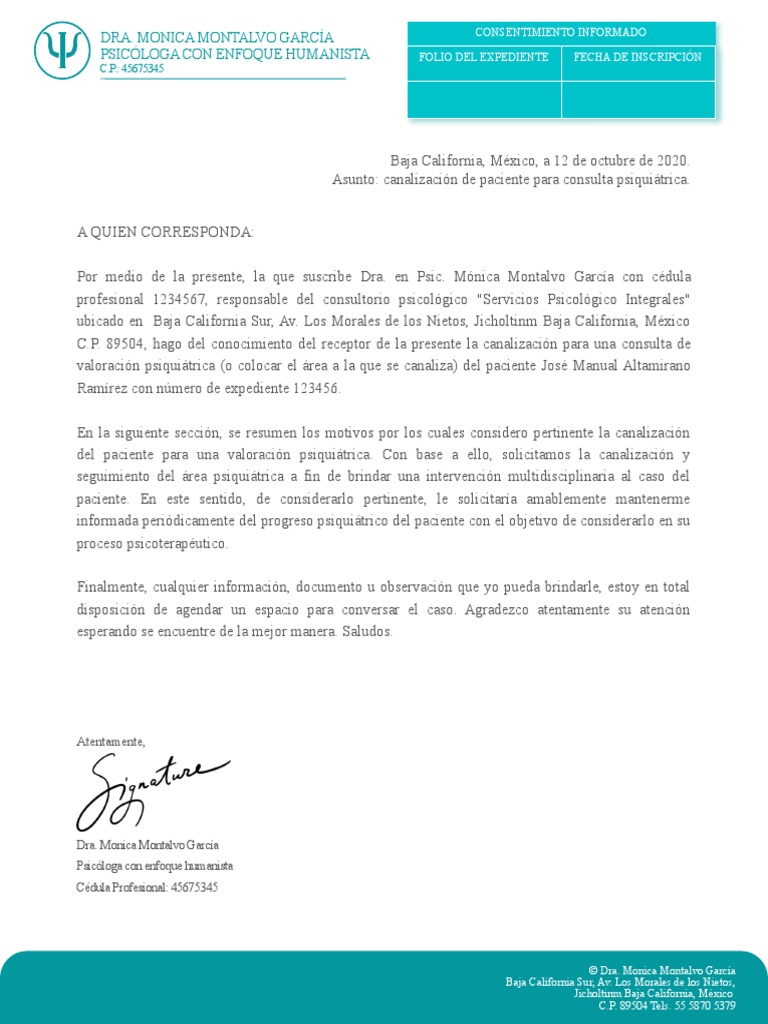 Canalización Psiquiátrica de Paciente | PDF | Psiquiatría