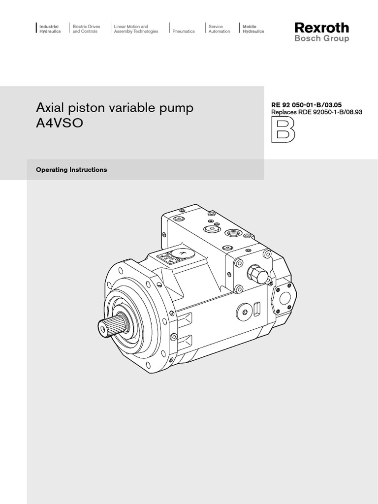 Rexroth Axial Piston Variable Pump A4VSO Operating Instructions en