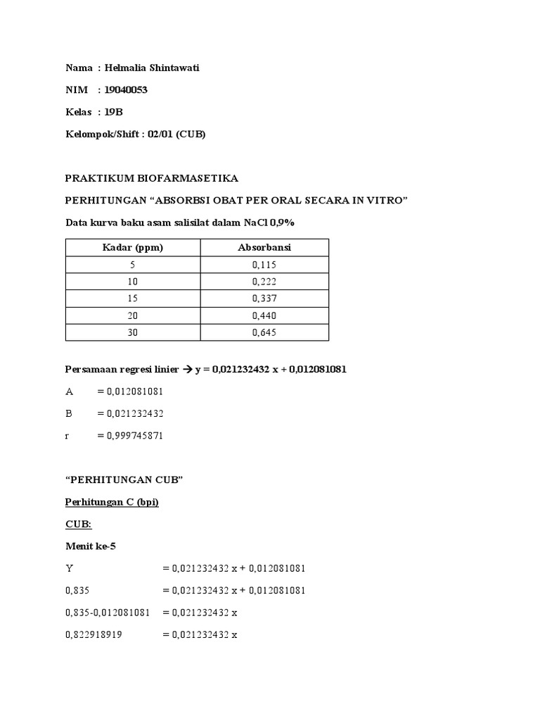 Perhitungan Absorbsi in Vitro | PDF | Mathematical Notation | Units Of ...