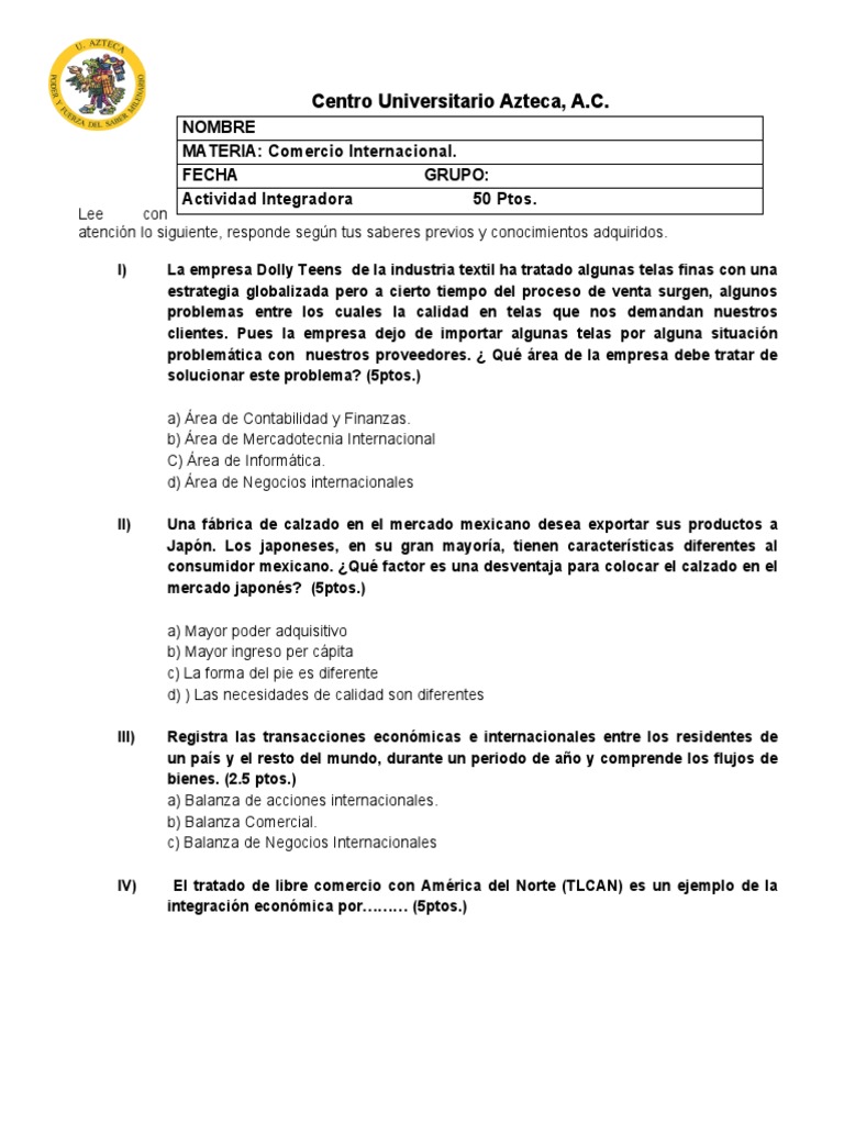 Actividad Integradora Comercio Internacional | PDF | México | Tratado ...