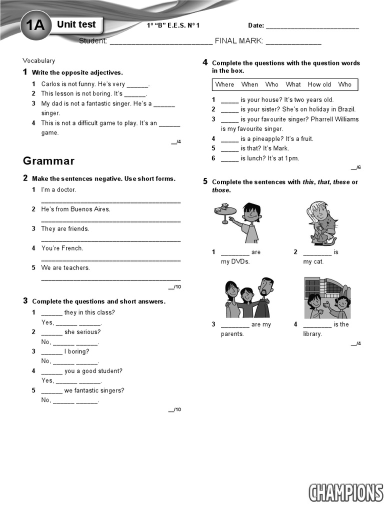Starter Unit Test 1A Vocabulary & Grammar | PDF | Human Communication ...