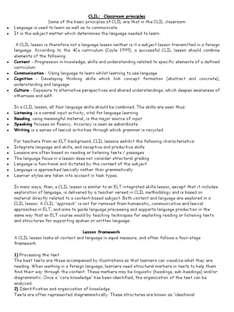 CLIL Classroom Principles | PDF | Learning | Curriculum