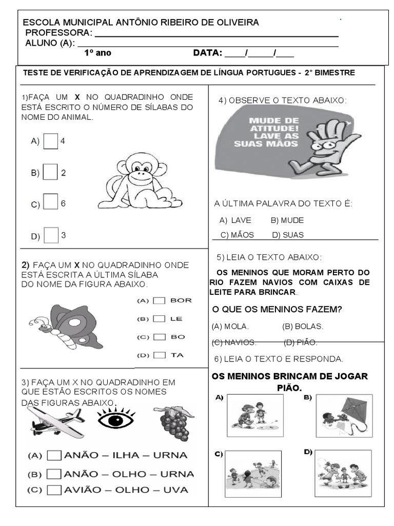 Avaliacao II Bimestre de Portugues 1º Ano Fundamental - Abcdpdf - PDF ...