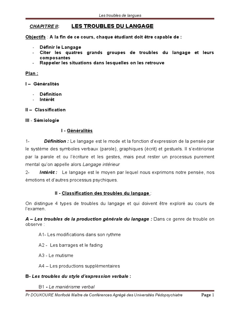 Troubles du langage : classification et symptômes | PDF | Communication ...