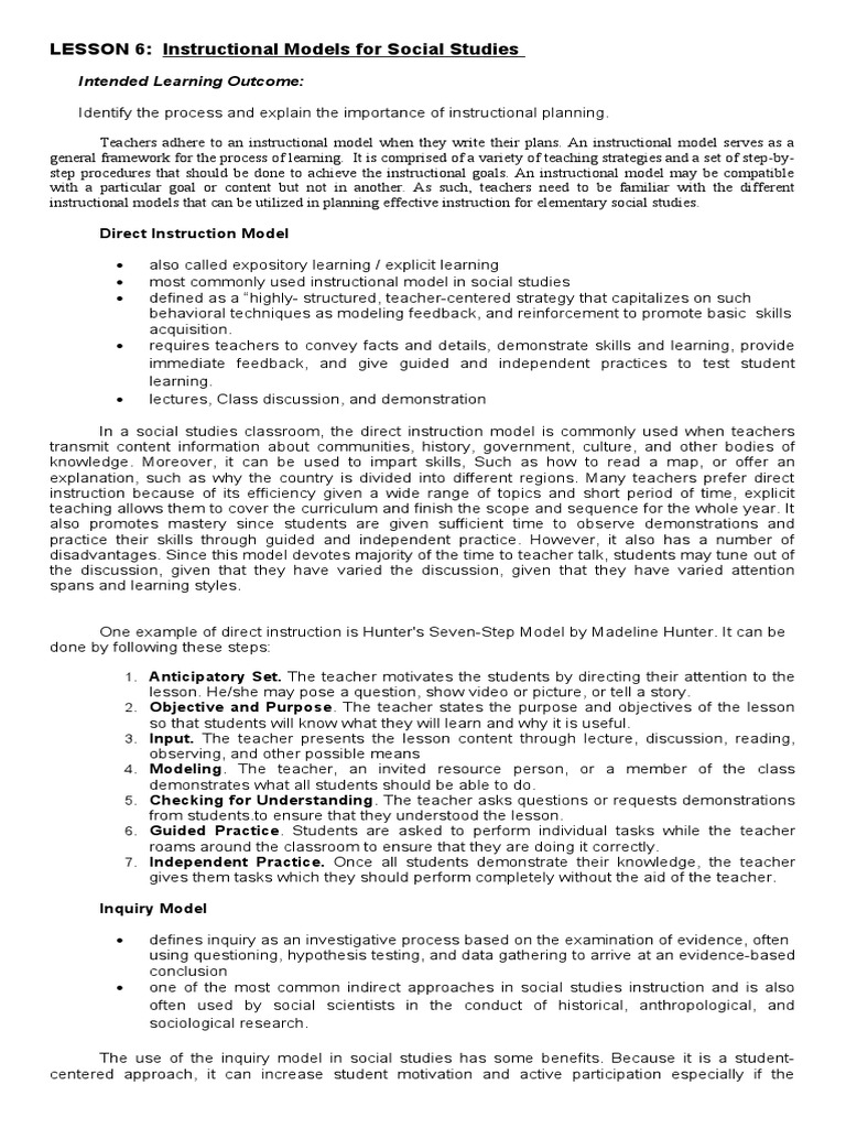Instructional Models for Social Studies | PDF | Teachers | Inquiry