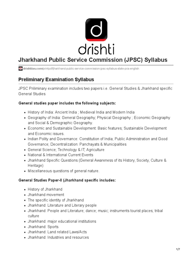 Jharkhand Public Service Commission (JPSC) Syllabus | Download Free PDF ...