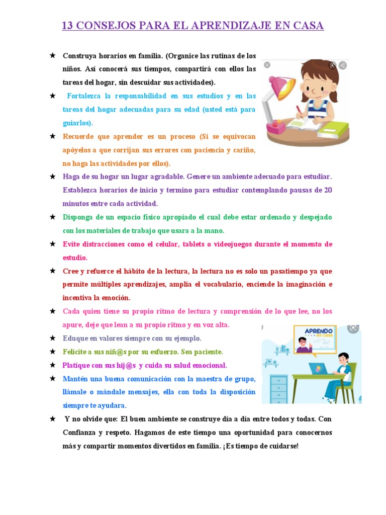 13 Consejos para El Aprendizaje en Casa | PDF | Salud y bienestar