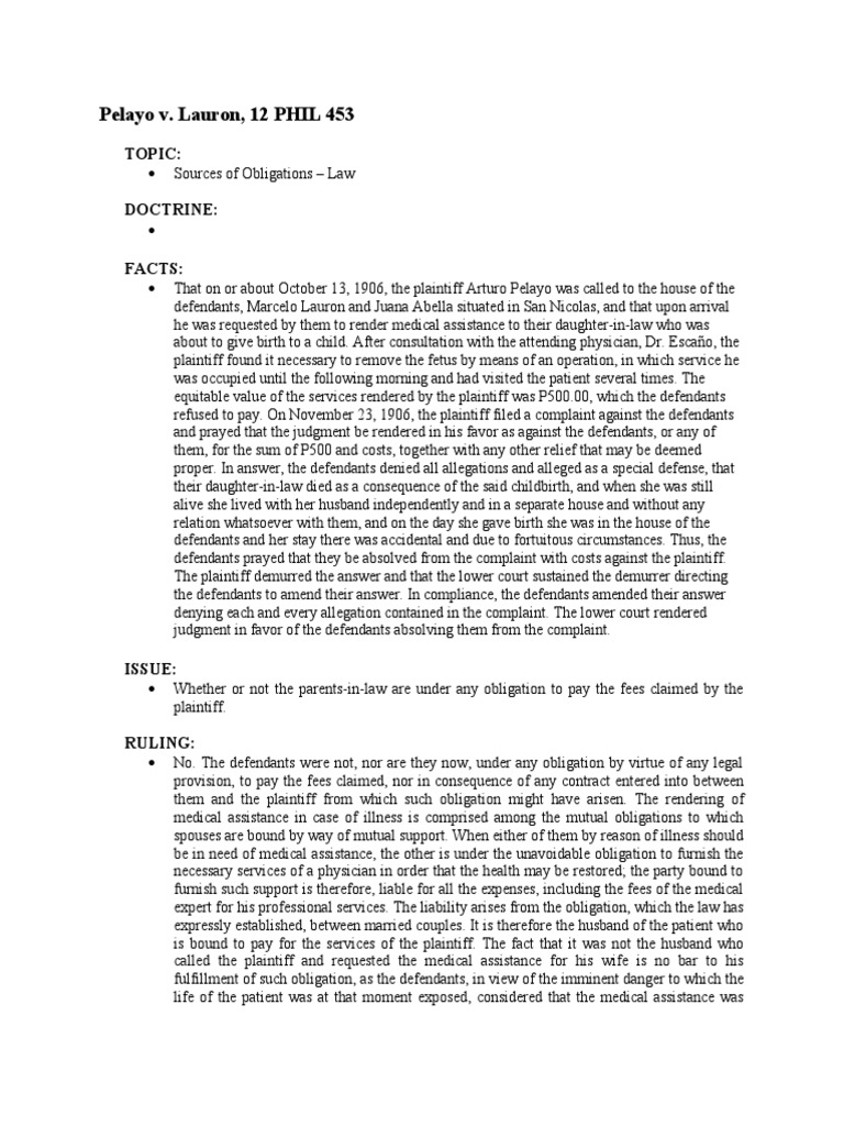 007 - Pelayo v. Lauron, 12 PHIL 453 | PDF | Demurrer | Common Law