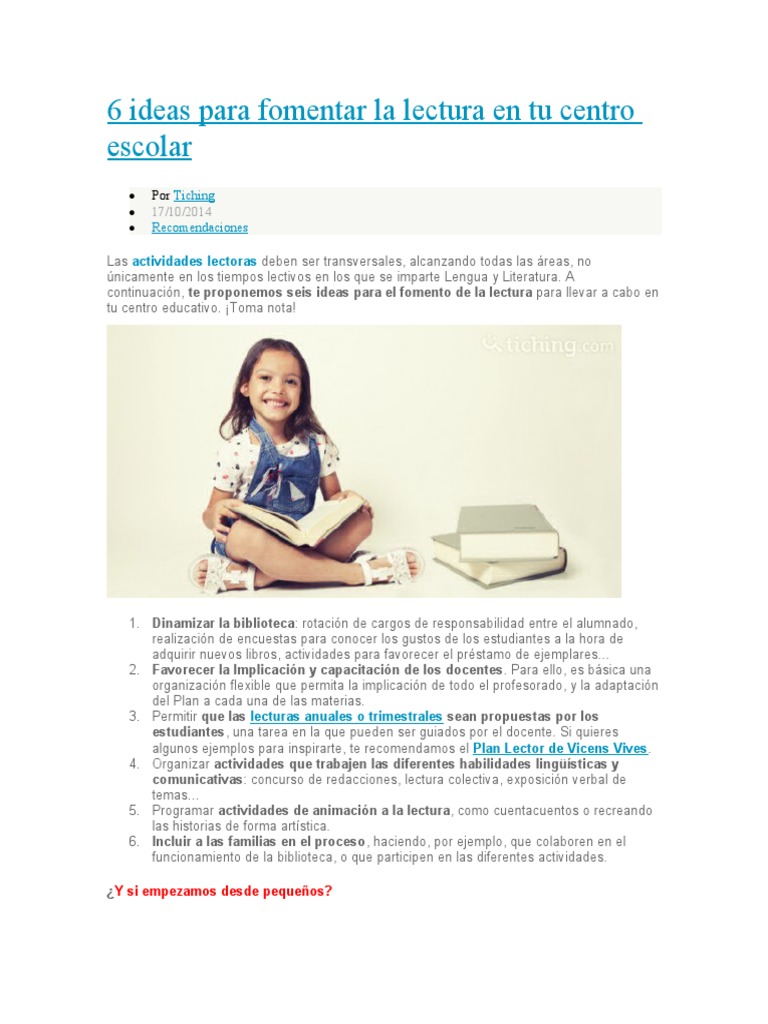 6 Ideas para Fomentar La Lectura en Tu Centro Escolar | PDF ...