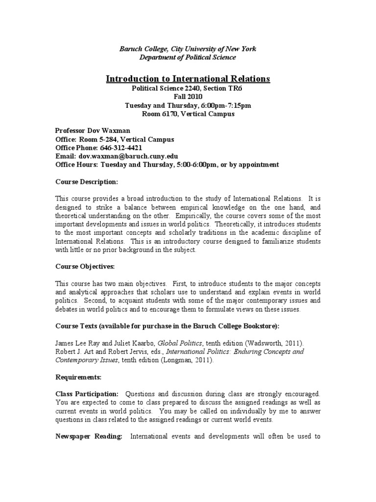 Introduction to International Relations Course | PDF | International ...