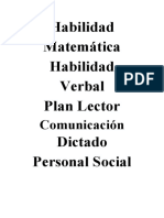 Habilidad Matemática Habilidad Verbal Plan Lector Dictado Personal Social