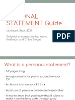 Personal Statement Guide: Updated: Sept. 2021 Original Presentation By: Kavya Krishnan and Chloe Siegel