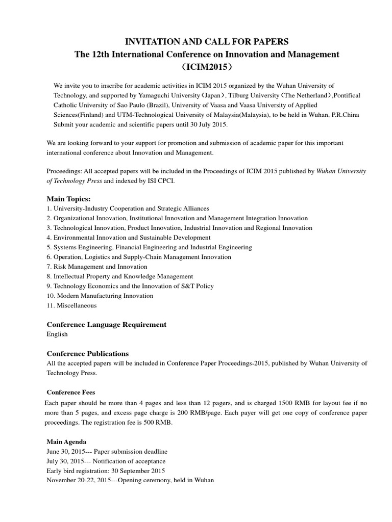 Invitation and Call For Papers The 12th International Conference On ...