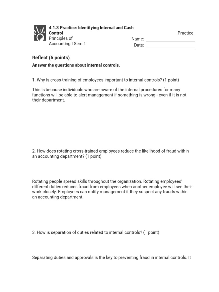 4.1.3 Practice - Identifying Internal and Cash Control (Practice) (1 ...